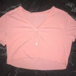 Baby Pink Button Up Crop Top